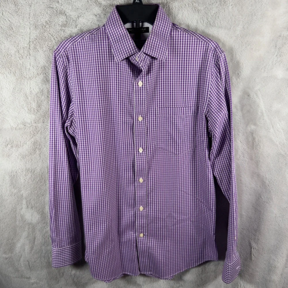 Banana Republic Non Iron Classic Fit Mens Purple Plaid Dress‎ Shirt Size S